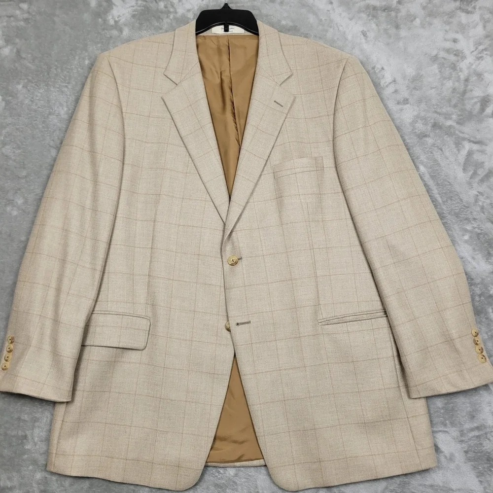 John W Nordstrom Loro Piana Men's 48L Tall 100% Cashmere Brown Windowpane Blazer